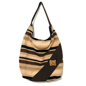 Textured Stripes Handmade Purse Handbag Maroon Tan